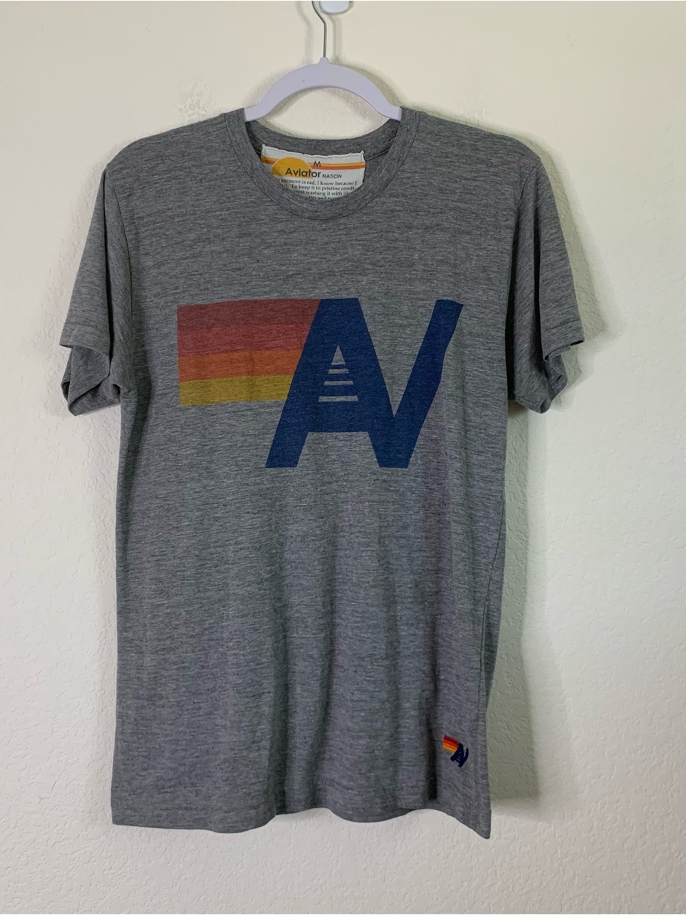 Aviator Nation Unisex AV logo short sleeve T-shirt heather grey M